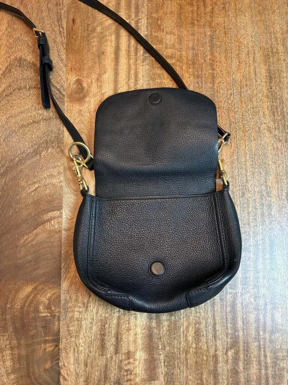 Tory Burch New York Crossbody Bag Womens Small Black Leather Flap Saddle Purse
